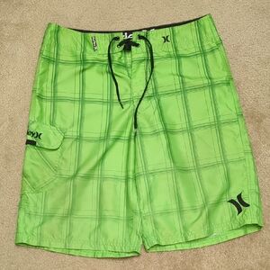 Hurley Men's Lime Plaid Board Shorts, Swim Trunks